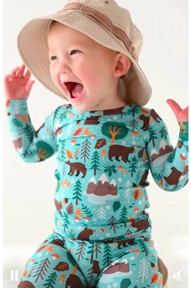 Bird &amp; Bean Bamboo Pajamas- Woody Woodland Bear