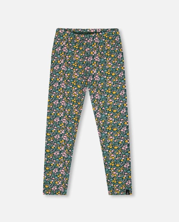 Deux Par Deux Floral Legging- Green