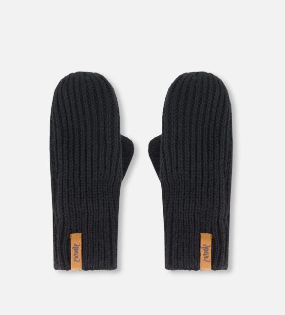 Deux Par Deux Knit Mittens- Anthracite Black
