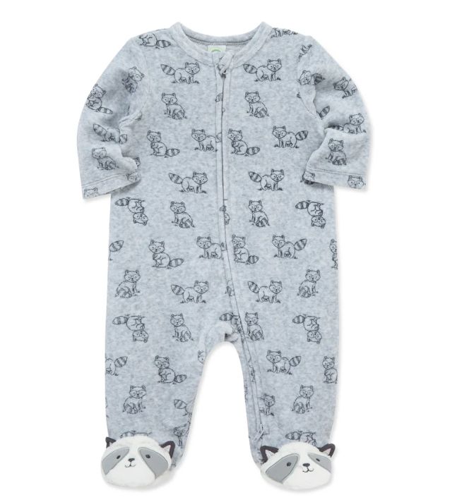 Little Me Racoon Velour Footie- Grey