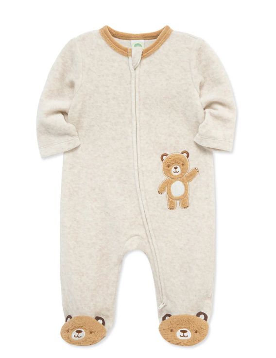 Little Me Velour Bear Footie- Tan
