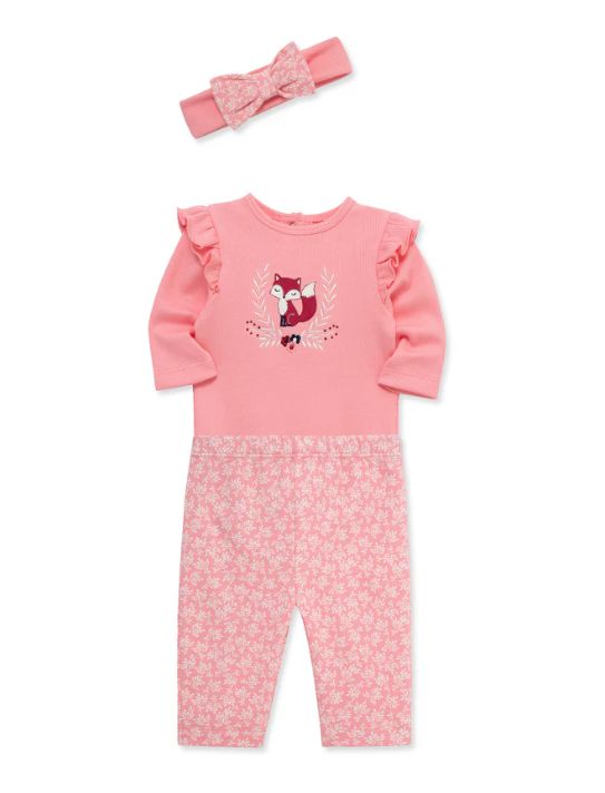 Little Me Fox Bodysuit Set- Pink