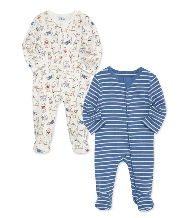 Little Me 2pk Pup Footies- Light Blue