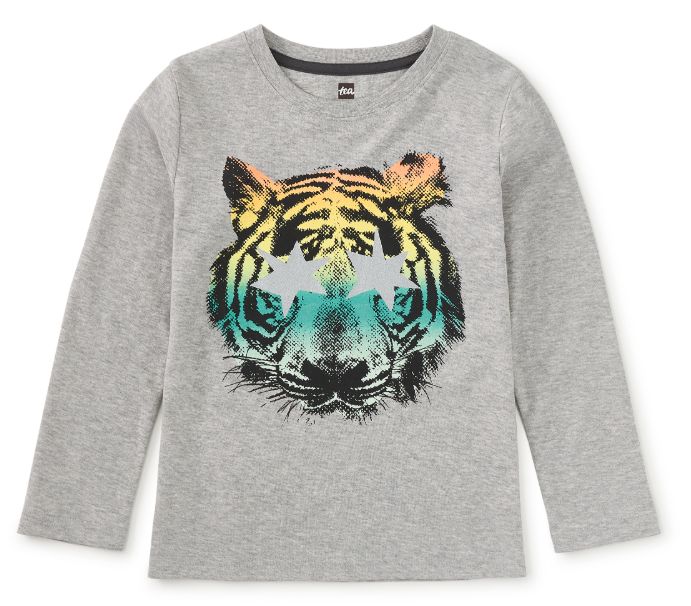 Tea Star Foil Tiger Graphic Tee- Heather Grey