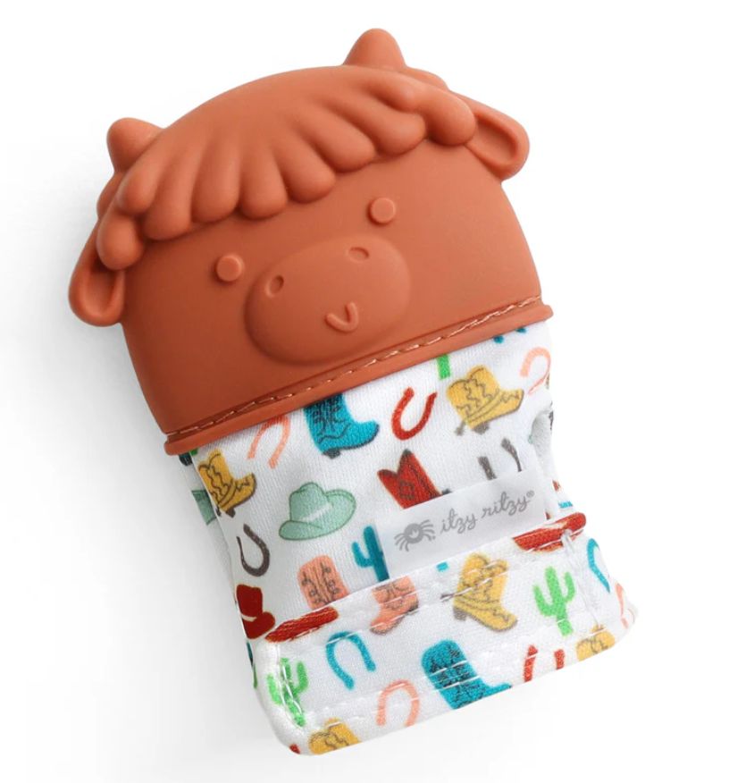 Itzy Mitt Silicone Teething Mitts: Highland Cow