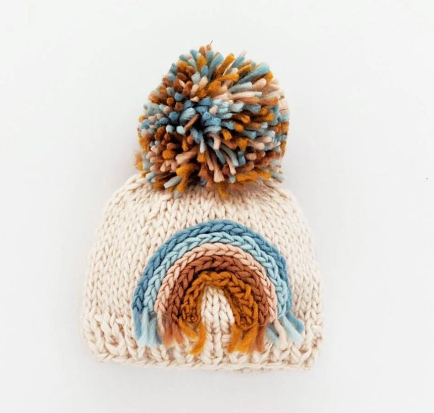 Huggalugs Teal Rainbow Knit Pom Hat