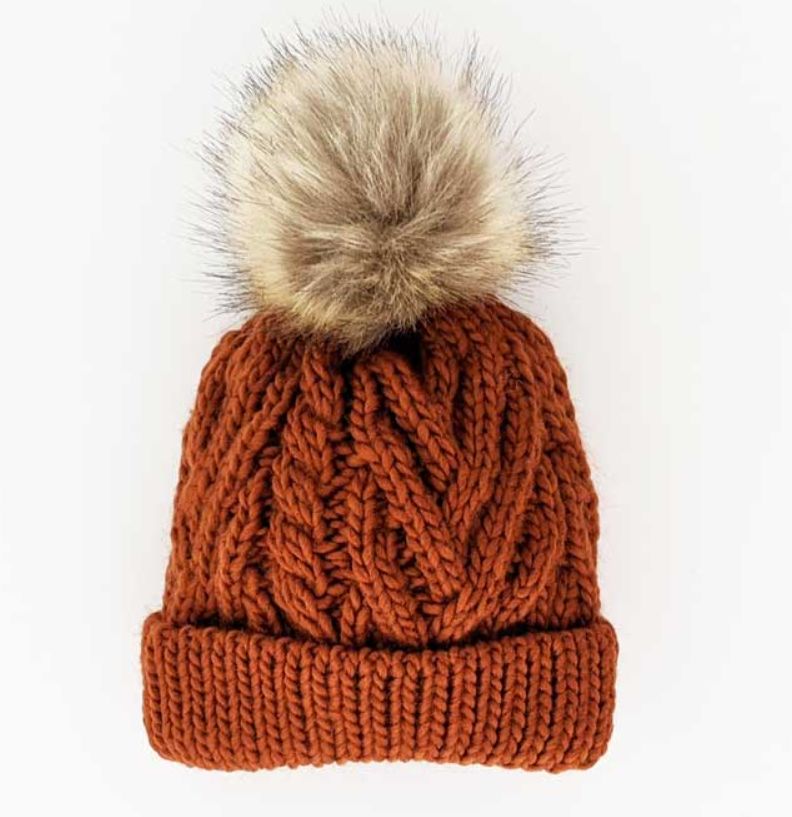 Huggalugs Pompom Cable Knit Hat- Chili Pop