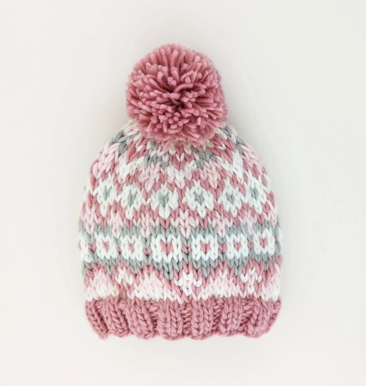 Huggalugs Fairisle Beanie Hat- Rosy Pink