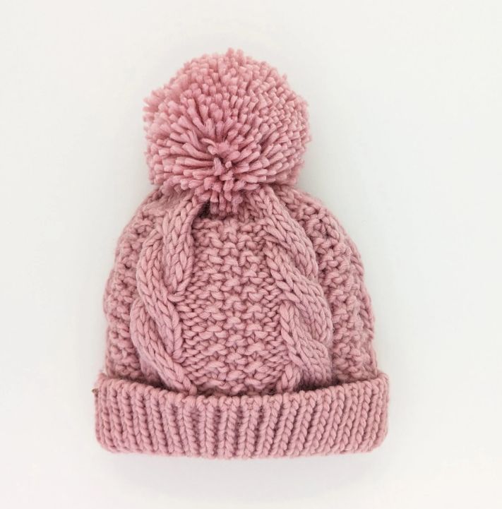 Huggalugs Cable Knit Beanie Hat- Rosy Pink