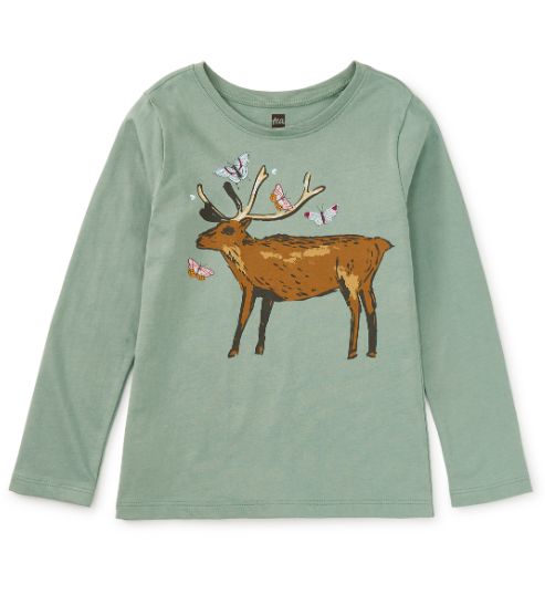 Tea Deer &amp; Butterfly Tee- Sea