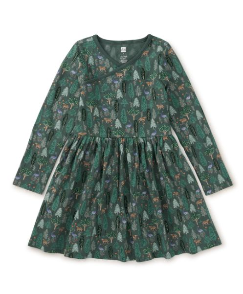 Tea Long Sleeve Wrap Neck Dress - Turkish Forest