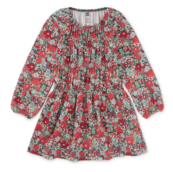 Tea Smocked Blouson Dress- Red Floral