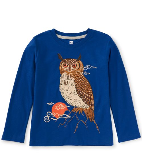 Tea Mountain Owl Tee- Galactic Blue