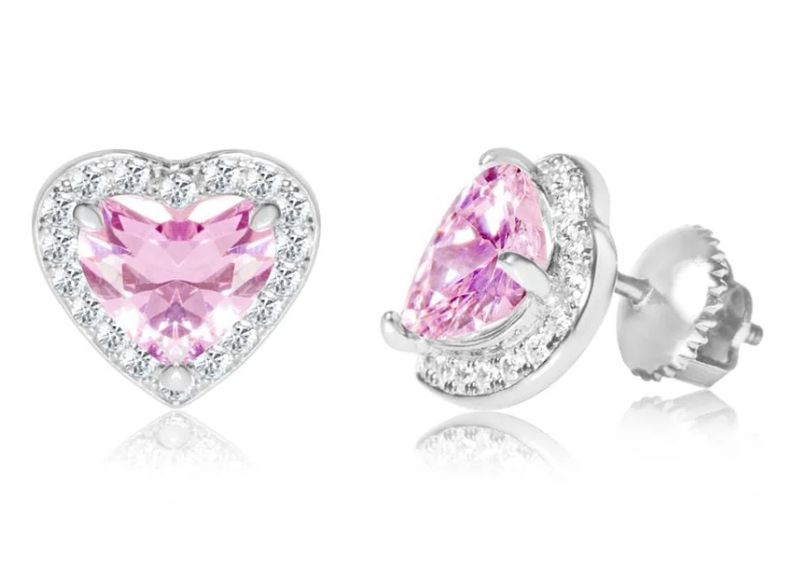 Chanteur Screwback Earring- Pink Heart with CZ