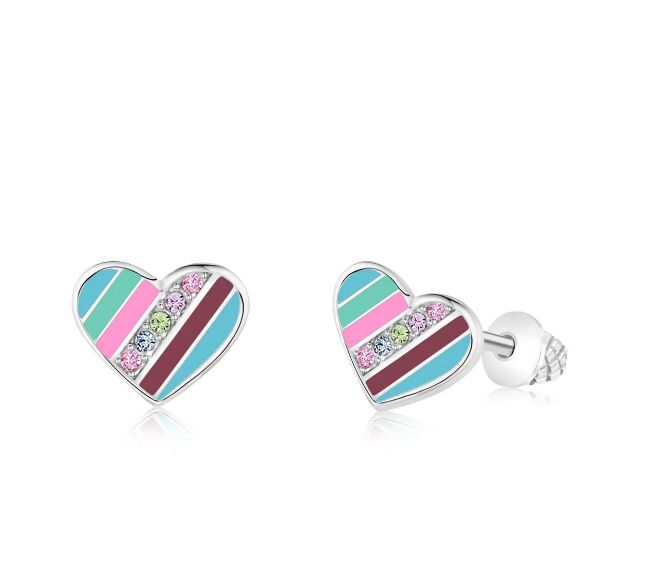 Chanteur Screwback Earring- Striped Heart
