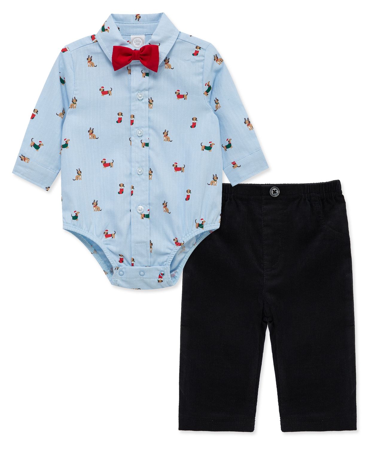 Little Me Party Pups Holiday Bodysuit &amp; pant set with bowtie