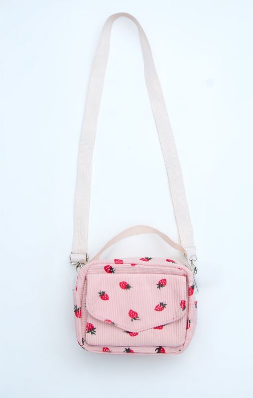Corduroy Strawberry Print Purse