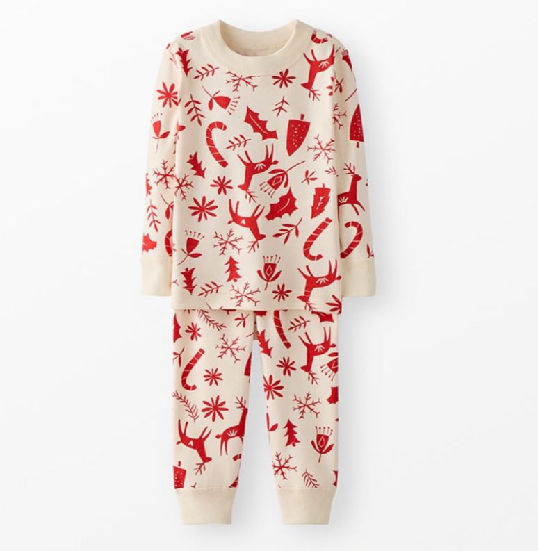 Hannah Andersson Scandicane 2pc PJ- Cream with Red