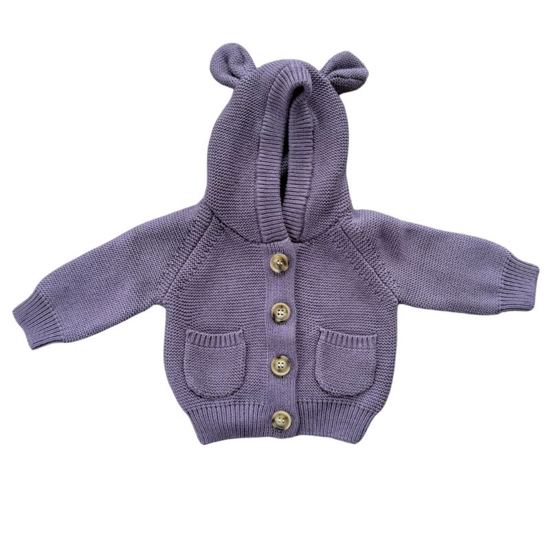 Baby Sprouts Bear Ears Hooded Sweater- Plum