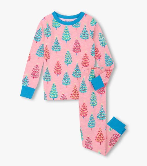 Hatley Girls Bottle Brush Tree Pajama Set- Pink
