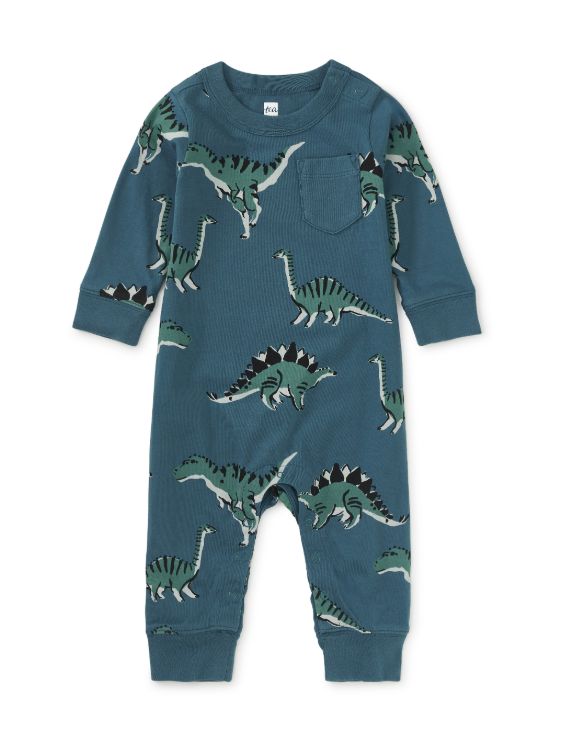 Tea Long Sleeve Pocket Baby Romper- Teal Blue