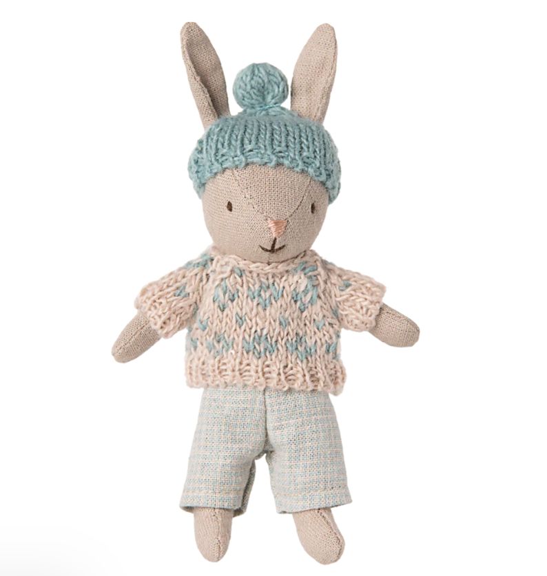 Maileg micro winter rabbit- sand/mint