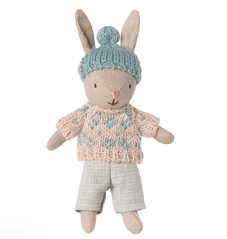 Maileg micro winter rabbit- sand/mint