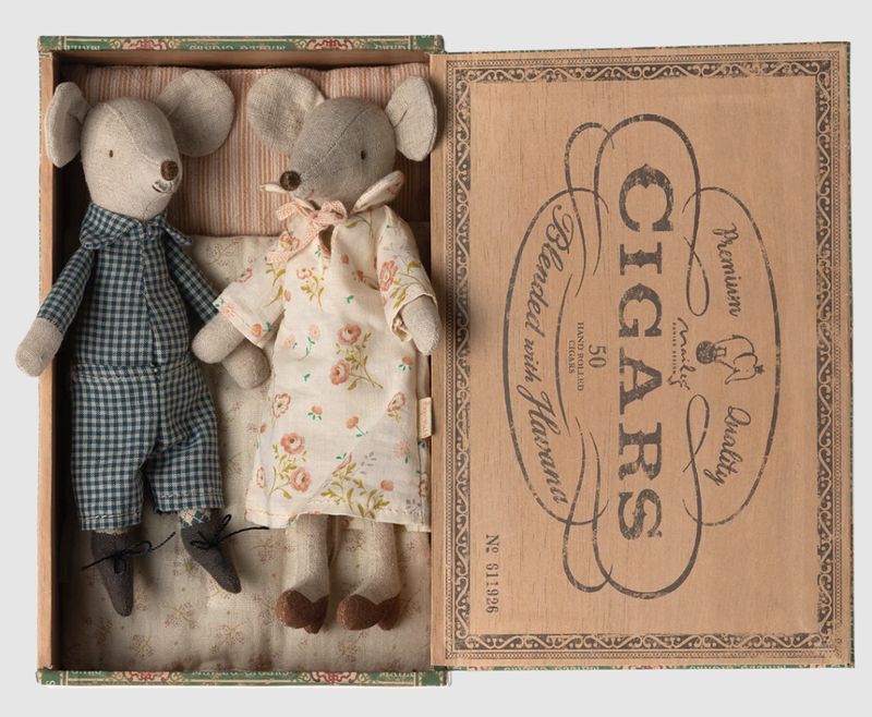 Maileg Grandma &amp; Grandpa Mice in a Cigar Box
