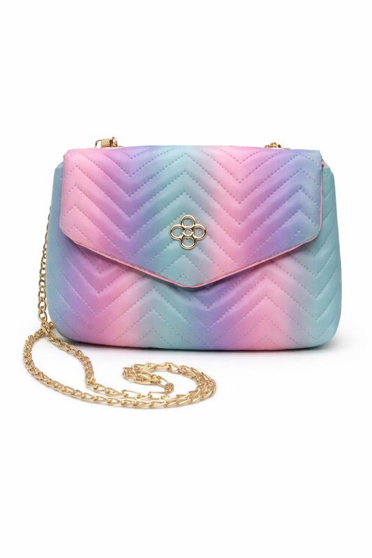 Pastel Rainbow Striped Vinyl Crossbody Purse