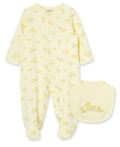 Little Me little ducks footie &amp; bib, Size: NB