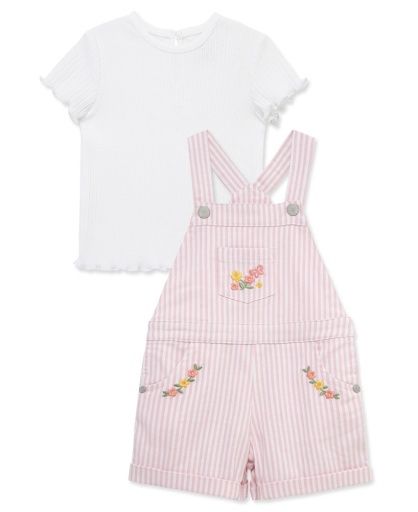 Little Me Toddler Pink Stripe Woven Shortall Set