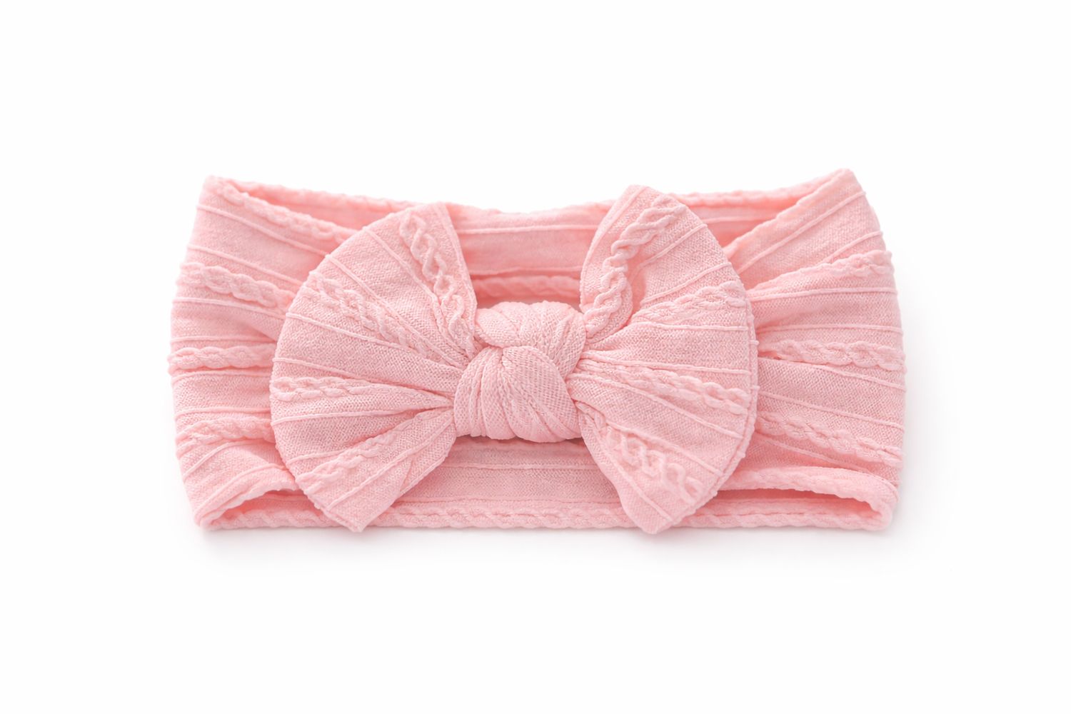 Cable Knit Nylon Bow Headband- Pink
