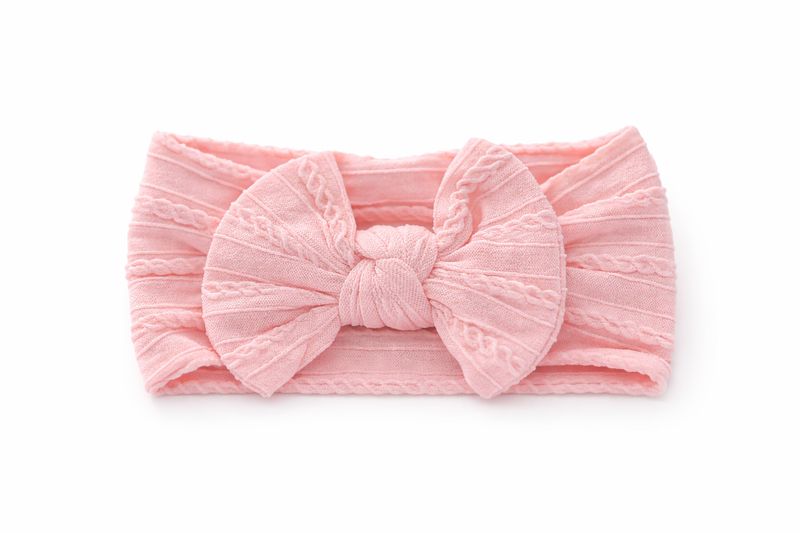 Cable Knit Nylon Bow Headband- Pink