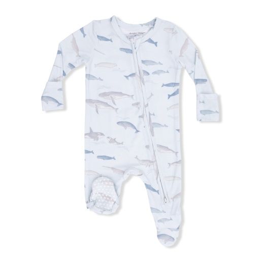 Angel Dear 2 Way Zipper Footie- Little Whales, Size: NB