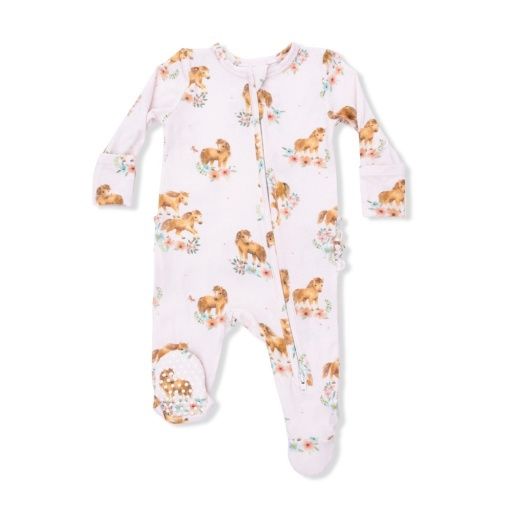 Angel Dear 2 Way Ruffle Back Zipper Footie- Pink Ponies