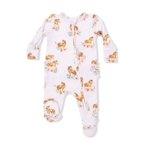 Angel Dear 2 Way Ruffle Back Zipper Footie- Pink Ponies, Size: NB