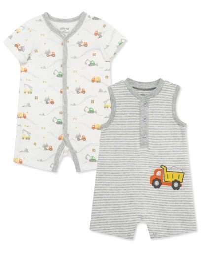 Little Me trucks 2-pack rompers