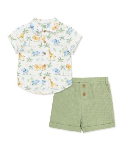 Little Me jungle gauze short set