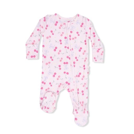 Angel Dear 2 Way Ruffle Back Zipper Footie- Sweet Cherries, Size: NB