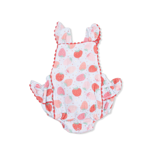 Angel Dear Ric Rac Ruffle Sunsuit- Strawberry Bliss, Size: 0-3M