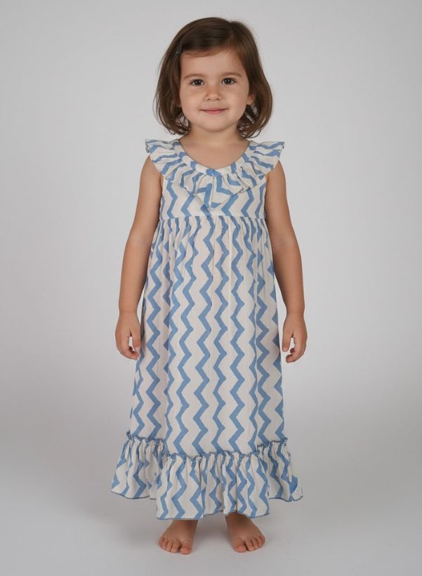 Yo Baby zig-zag v-neck sundress- blue