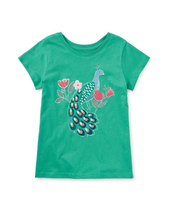 Tea Peacock Graphic Tee- Spinach