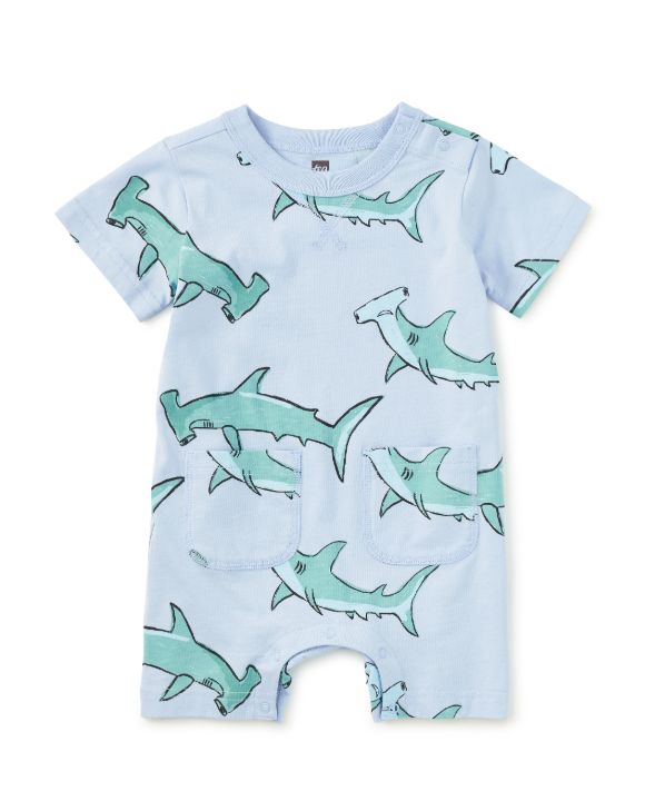 Tea Hammerhead Shark Pocket Baby Romper