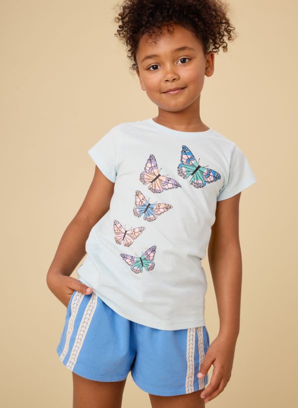 Tea Butterfly Graphic Tee- Blue Glow