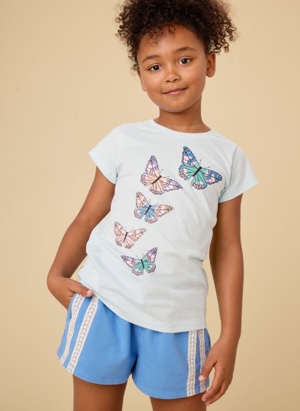 Tea Butterfly Graphic Tee- Blue Glow