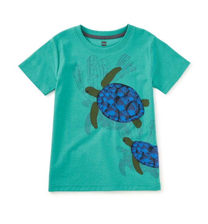 Tea Turtles in Motion Graphic Tee- Glaze Blue