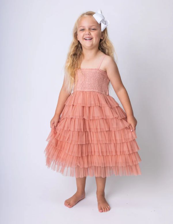 YoBaby tiered tulle dress- pink
