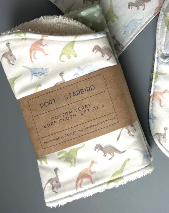Port &amp; Starbird 2pk Burp Cloths- Tiny Dinos