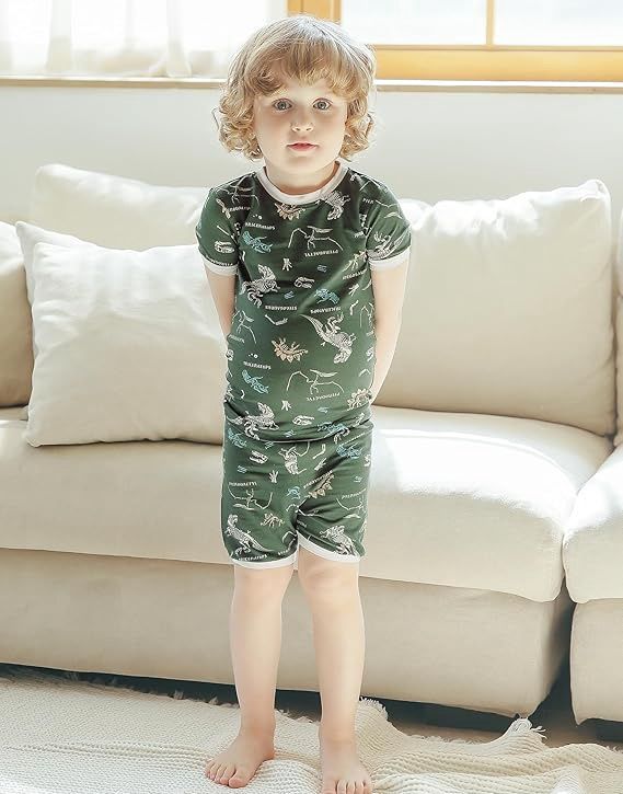 Vaenait Dino Short Sleeve Pajamas- olive green