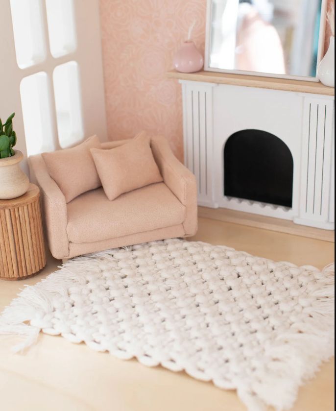 MacyMae Macrame Rectngle Rug- ivory